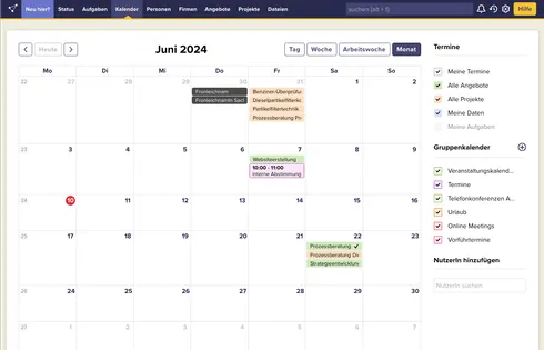 Kalender-Übersicht im CRM